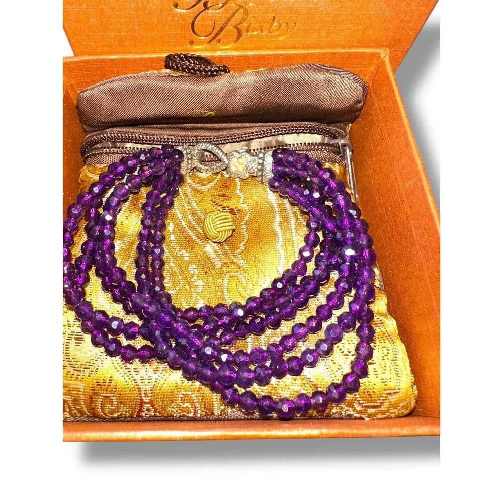 BRACELET BARBARA BIXBY AMETHYST GEMSTONE  FLOWER Multi-Strand SS 18K Box & Pouch